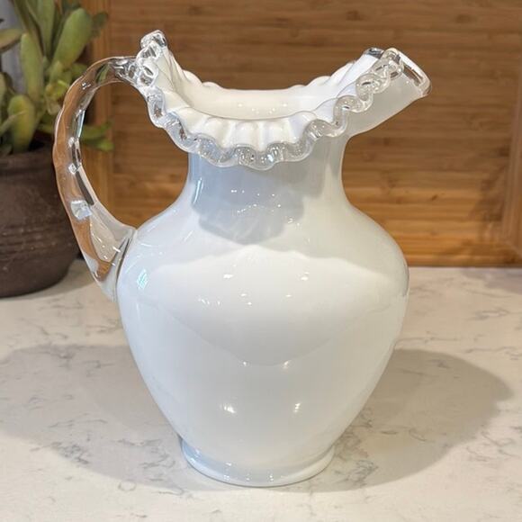 Vintage FENTON SILVER CREST JUG PITCHER vase 70 OUNCE mid century ruffled rare